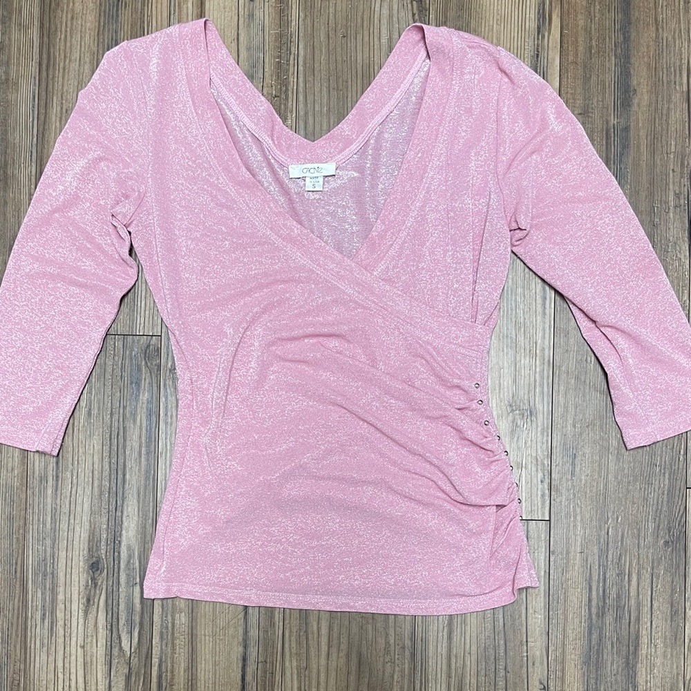 Cache Shimmering Pink V-Neck Blouse